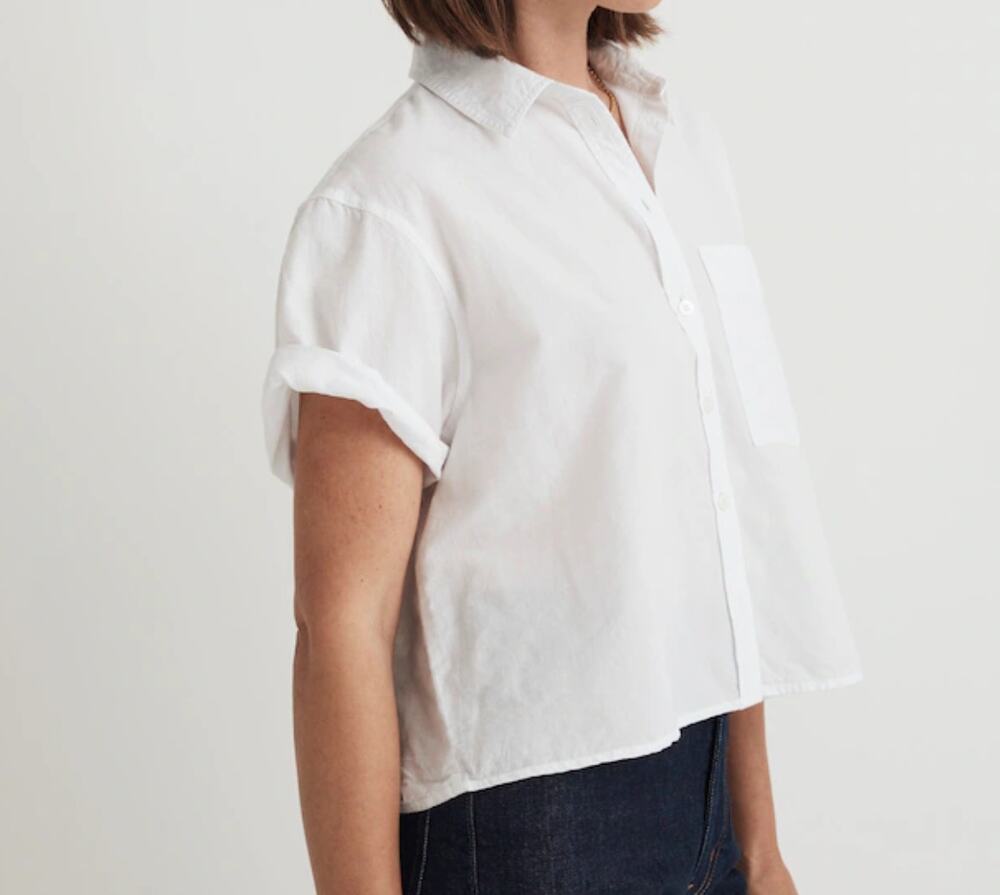 Madewell White Cropped Utility Button-Up Short Sleeve Shirt (S)